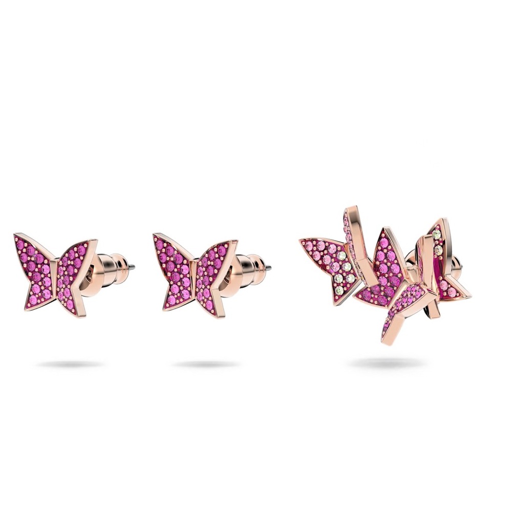 SWAROVSKI Lilia Pink Butterfly Stud Earrings Set of 3 NIB Pink & Rose Gold - Picture 1 of 6